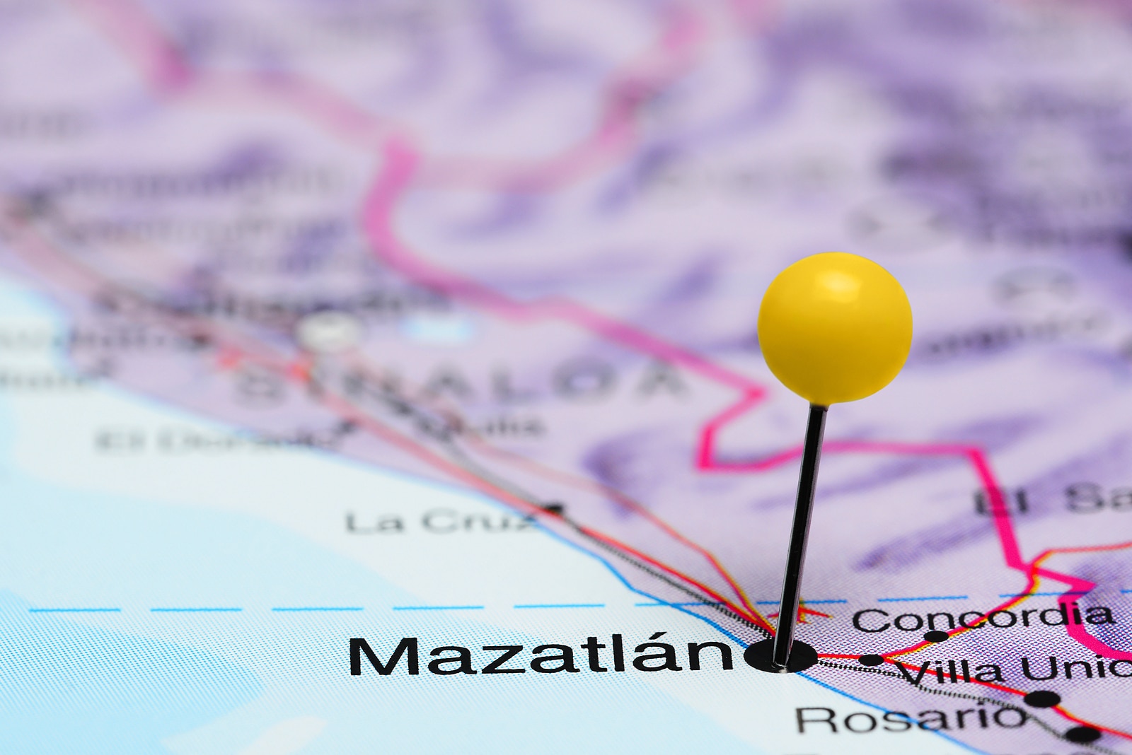 Mazatlan pinned on a map